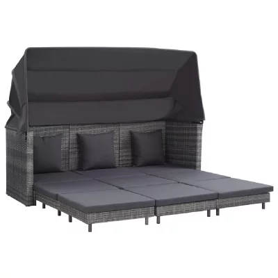 VIDAXL  Canap&eacute;-lit extensible 3 places avec toit R&eacute;sine tress&eacute;e Gris 