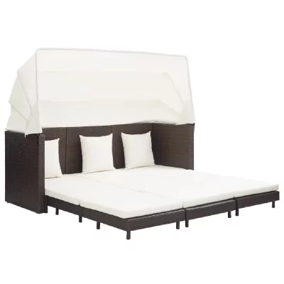 VIDAXL  Canap&eacute;-lit extensible 3 places avec toit R&eacute;sine tress&eacute;e Marron 