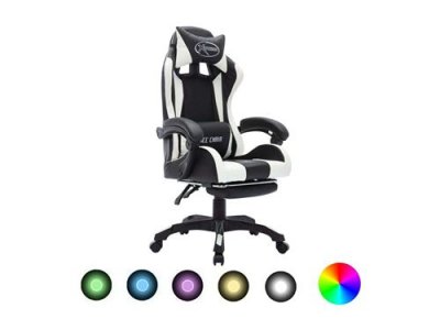  VidaXL Chaise de gaming avec LED RVB Blanc et noir Simili cuir