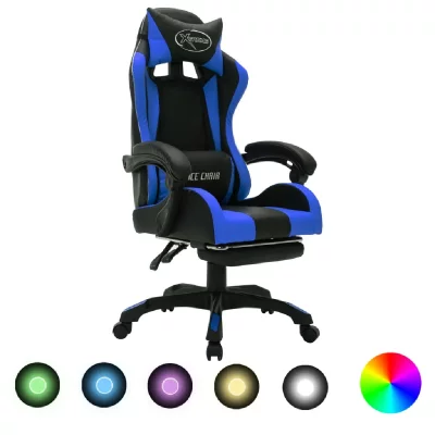 VIDAXL  Chaise de gaming avec LED RVB Bleu et noir Simili cuir
