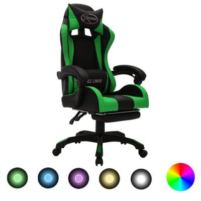 VidaXL Chaise de gaming avec LED RVB Vert et noir Simili cuir