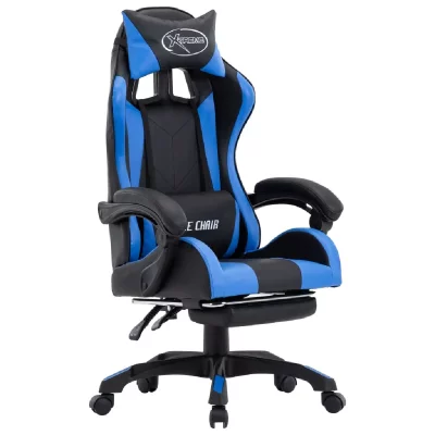 VIDAXL  Chaise de Gaming avec Repose-Pieds Cuir Synth&eacute;tique Bleu/Noir