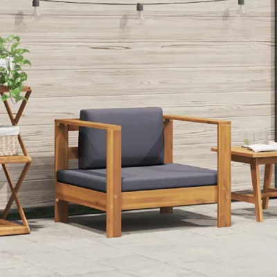 VIDAXL  Chaise de Jardin avec Coussin Gris fonc&eacute; Bois d'acacia Solide