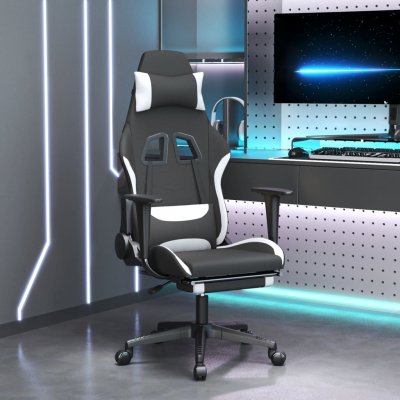 VIDAXL  chaise de jeu avec repose-pied noir et blanc tissu