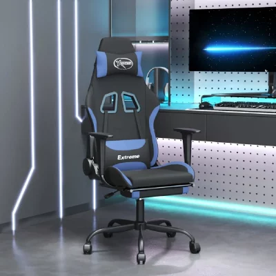 VIDAXL  chaise de jeu avec repose-pied noir et bleu tissu