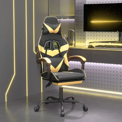 VIDAXL  chaise de jeu avec repose-pied noir et dor&eacute; similicuir