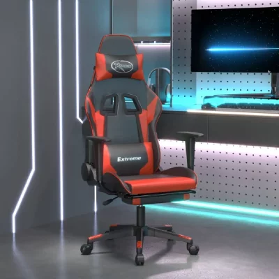 VIDAXL  chaise de jeu avec repose-pied noir et rouge similicuir