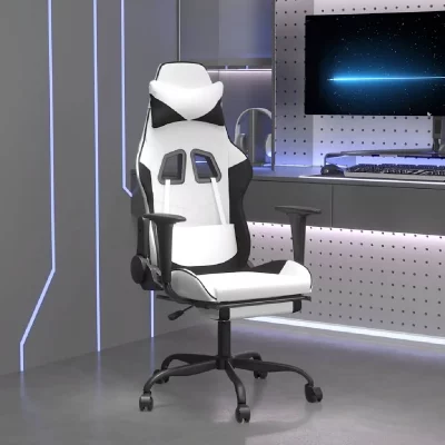 VIDAXL  chaise de jeu de massage avec repose-pied blanc&noir similicuir