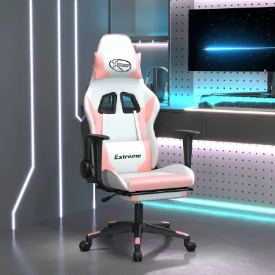 VIDAXL  chaise de jeu de massage avec repose-pied blanc rose similicuir