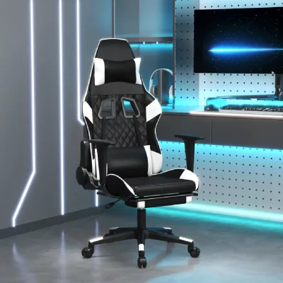 VIDAXL  chaise de jeu de massage avec repose-pied noir&blanc similicuir