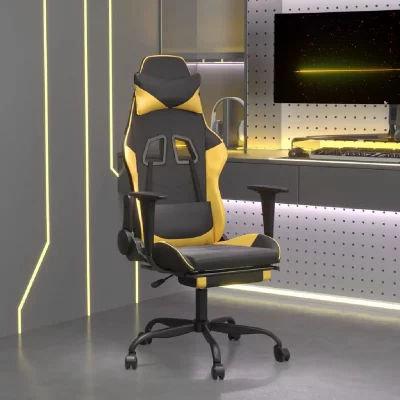 VIDAXL  chaise de jeu de massage avec repose-pied noir&dor&eacute; similicuir