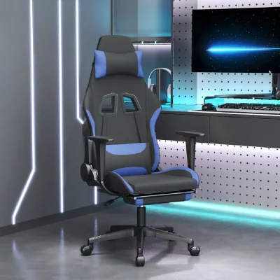 VIDAXL  chaise de jeu de massage avec repose-pied noir et bleu tissu