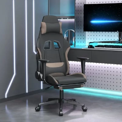 VIDAXL  chaise de jeu de massage avec repose-pied noir et taupe tissu