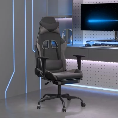 VIDAXL  chaise de jeu de massage avec repose-pied noir&gris similicuir