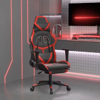 VIDAXL  chaise de jeu de massage avec repose-pied noir&rouge similicuir