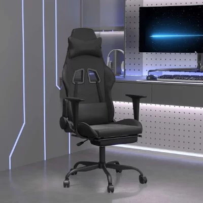 VIDAXL  chaise de jeu de massage avec repose-pied noir similicuir