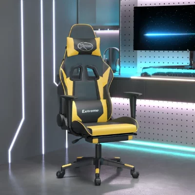 VIDAXL  chaise de jeu de massage et repose-pied noir dor&eacute; similicuir
