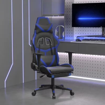 VIDAXL  chaise de jeu de massage et repose-pied noir et bleu similicuir
