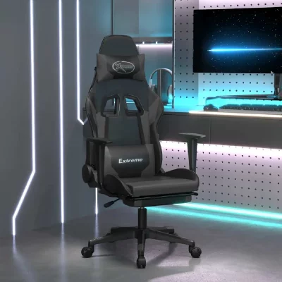 VIDAXL  chaise de jeu de massage et repose-pied noir et gris similicuir