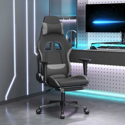 VIDAXL  chaise de jeu de massage repose-pied noir et gris clair tissu