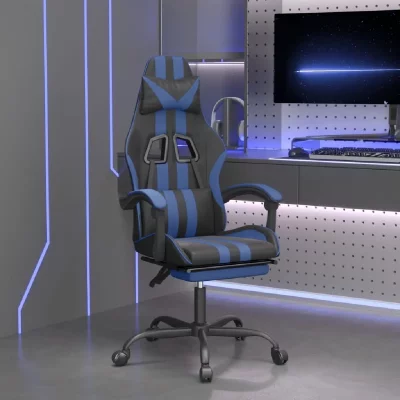VIDAXL  chaise de jeu pivotante et repose-pied noir et bleu similicuir