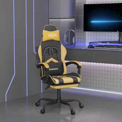VIDAXL  chaise de jeu pivotante et repose-pied noir et dor&eacute; similicuir