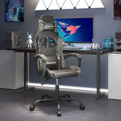 VIDAXL  chaise de jeu pivotante noir et camouflage similicuir