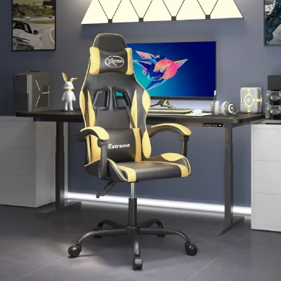 VIDAXL  chaise de jeu pivotante noir et dor&eacute; similicuir