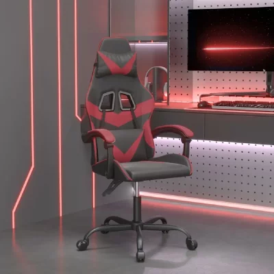 VIDAXL  chaise de jeu pivotante noir et rouge bordeaux similicuir