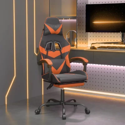 VIDAXL  chaise de jeu pivotante repose-pied noir et orange similicuir