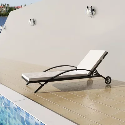VIDAXL  - Chaise longue avec coussin et roues R&eacute;sine tress&eacute;e Noir Black
