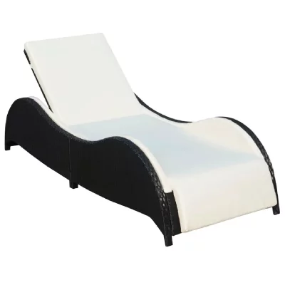 VIDAXL  Chaise longue avec coussin R&eacute;sine tress&eacute;e Noir
