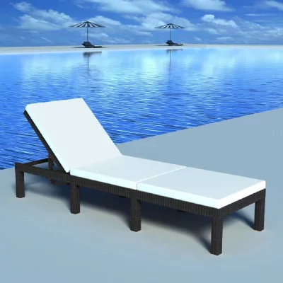 VIDAXL  chaise longue avec coussin r&eacute;sine tress&eacute;e noir 42846