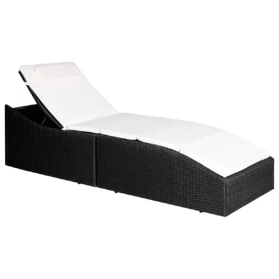 VIDAXL  chaise longue avec coussin r&eacute;sine tress&eacute;e noir 44134