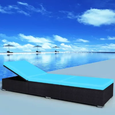 VIDAXL  - Chaise longue avec coussin R&eacute;sine tress&eacute;e Noir Black and blue