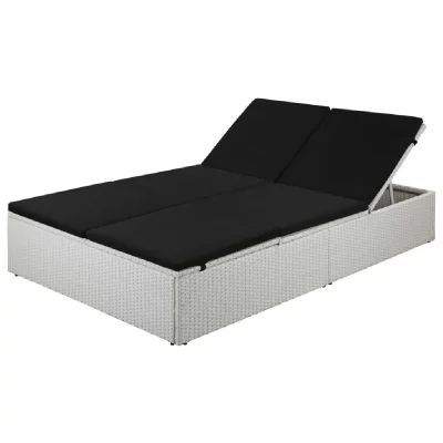 VIDAXL  - Chaise longue avec coussin R&eacute;sine tress&eacute;e Noir Blanc et noir