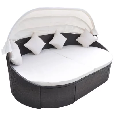 VIDAXL  chaise longue de jardin avec auvent r&eacute;sine tress&eacute;e marron 41831