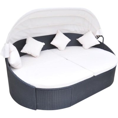 VIDAXL  - Chaise longue de jardin avec auvent R&eacute;sine tress&eacute;e Noir Noir