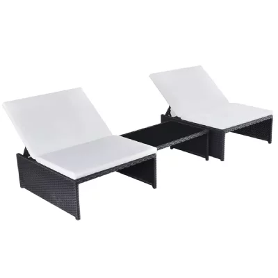 VIDAXL  chaises longues 2 pcs avec table r&eacute;sine tress&eacute;e noir 43069