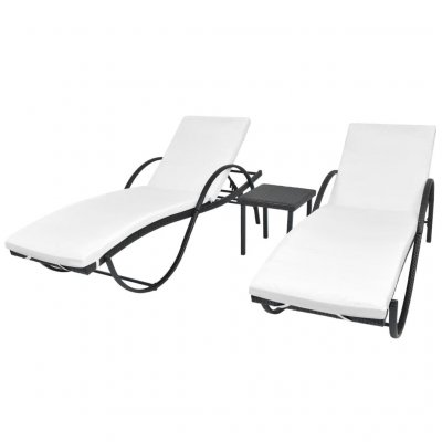 VIDAXL  - Chaises longues 2 pcs avec table R&eacute;sine tress&eacute;e Noir Black