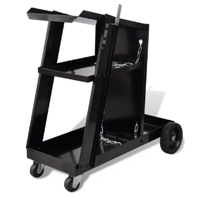 VIDAXL  chariot de soudage avec 3 &eacute;tag&egrave;res d'atelier noir 140950