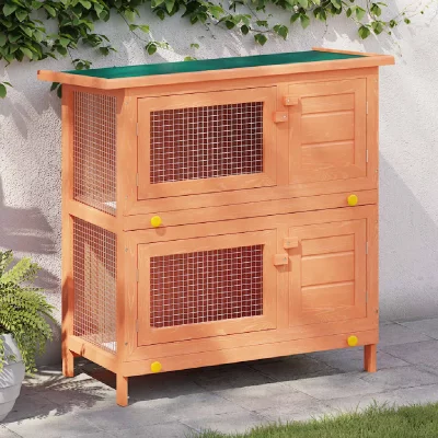 VIDAXL  - Clapier d'ext&eacute;rieur Enclos pour petits animaux 4 portes Bois Laiton