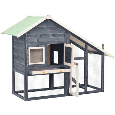 VIDAXL  Clapier Gris Et Blanc 140x63x120 Cm Bois De Sapin Massif