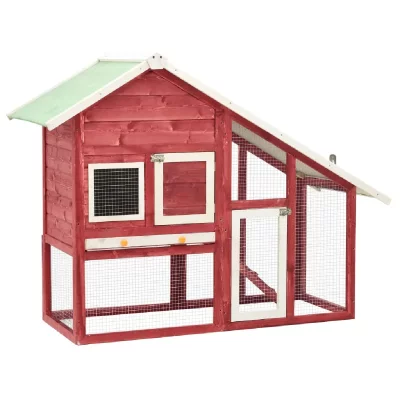 VIDAXL  Clapier Rouge Et Blanc 140x63x120 Cm Bois De Sapin Massif