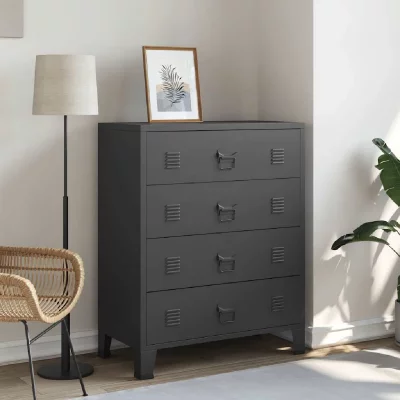 vidaXL Commode &agrave; tiroirs M&eacute;tal Style Industriel 78 x 40 x 93 cm Noir 