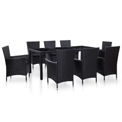 VIDAXL  ensemble &agrave; d&icirc;ner d'ext&eacute;rieur 9 pcs r&eacute;sine tress&eacute;e noir 45976