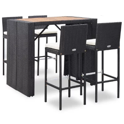 Vidaxl - Ensemble de bar 5 pcs R&eacute;sine tress&eacute;e et bois d'acacia Noir