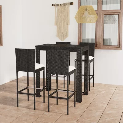 Vidaxl ensemble de bar de jardin 5 pcs et coussins r&eacute;sine tress&eacute;e noir