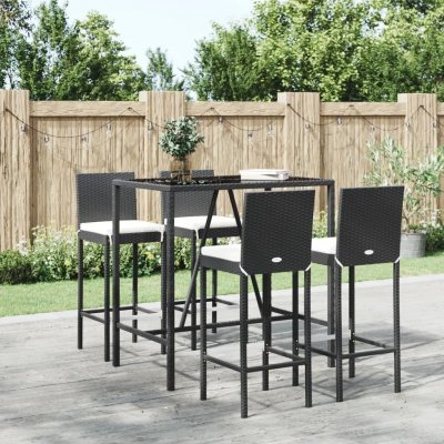vidaXL Ensemble de bar de jardin 5 pcs - R&eacute;sine Tress&eacute;e Noir