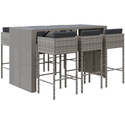 Vidaxl ensemble de bar de jardin 7 pcs avec coussins gris poly rotin